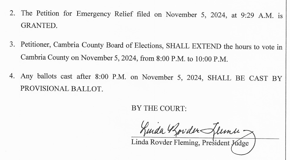 NEW: A Pennsylvania judge has ordered central Pennsylvania's Cambria County to extend their closing time for polls to 10 p.m. ET after ballot scanning issues resulted in long lines and many people leaving polling sites without casting ballots
documentcloud.org/documents/2527…