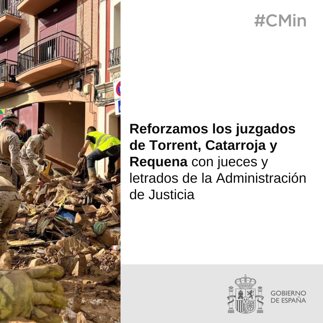 justiciagob's tweet photo. El ministerio adopta medidas de respuesta rápida en juzgados, registros y notarías para mitigar los efectos de la DANA y garantizar que los servicios públicos del ámbito de la justicia ofrecen una ayuda ágil y eficaz a las personas afectadas.

https://t.co/YHytSgyViM https://t.co/N4ap6Mtqhh