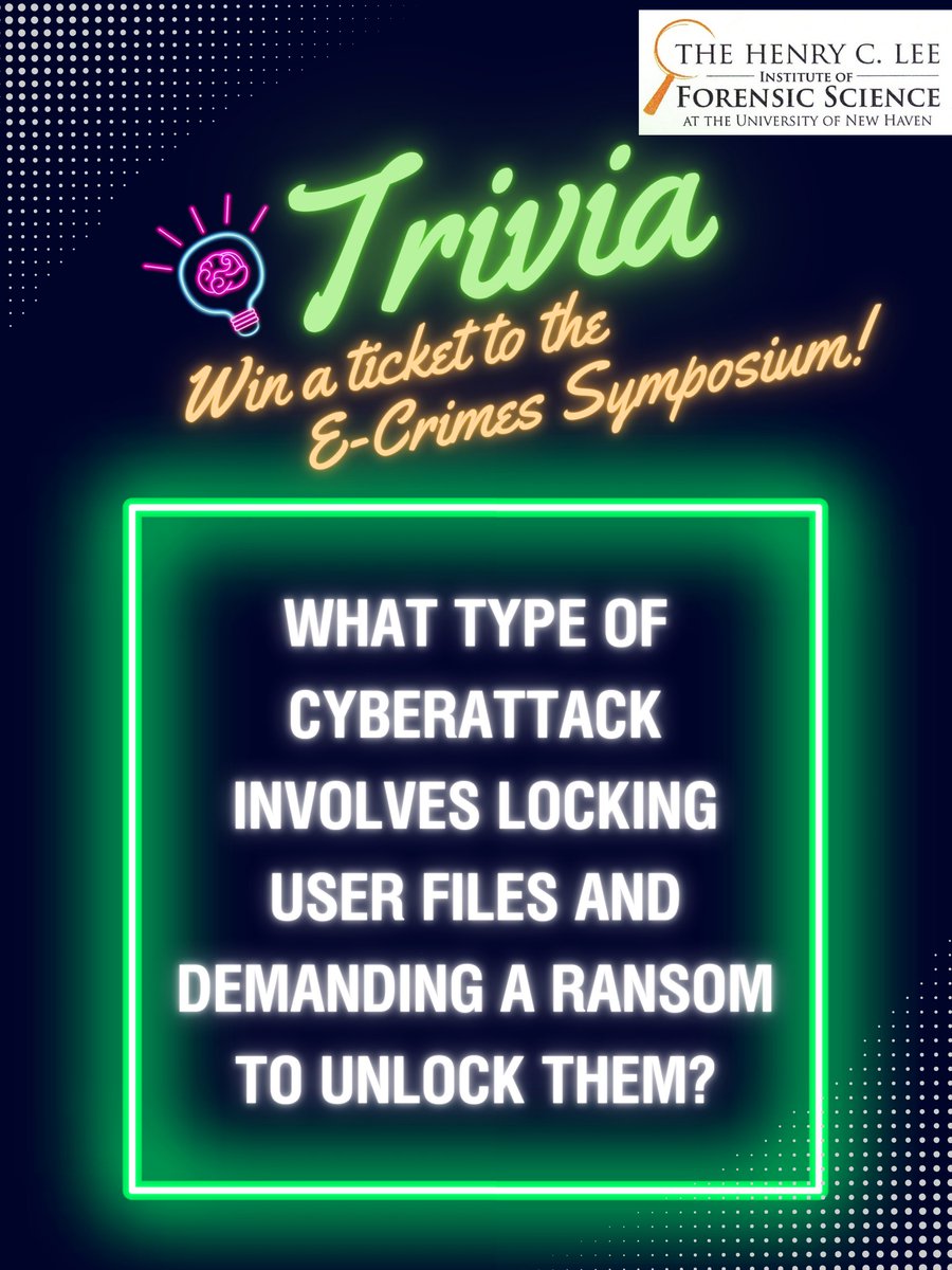 LeeForensicInst's tweet photo. 🎊Comment your answer for the chance to win a FREE ticket to the e-Crimes Symposium THIS FRIDAY (11/8)! The winner will receive a DM!
🎟️UNH Students: Use code HCL_Student25 for $25 tickets!!!

#Forensics#ForensicScience #Trivia #WinFreeTickets #ecrime #computer #DigitalForensics https://t.co/DPdVzKnGVX