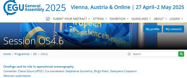 📢Call for abstracts 
Using #argofloats data in your ocean modelling activities? Please consider submitting an abstract to OS4.6 at #EGU25 !
👉meetingorganizer.copernicus.org/EGU25/session/…