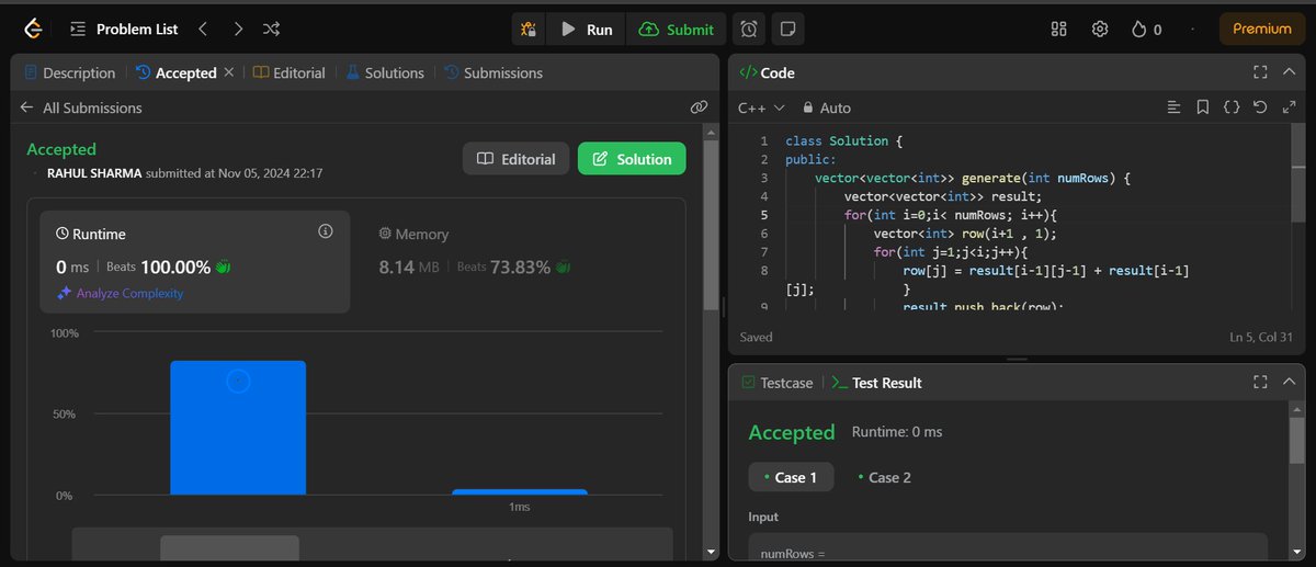 rahulsharm_129's tweet photo. 🚀 Day 32 of my #100DaysOfCodingChallenge 🚀
Today’s focus was on solving Pascal's Triangle problems on LeetCode! 🔺💻
#100DaysOfCode #Day32 #LeetCode #PascalsTriangle #ProblemSolving #CodingJourney #KeepLearning https://t.co/0aidSbSqR9