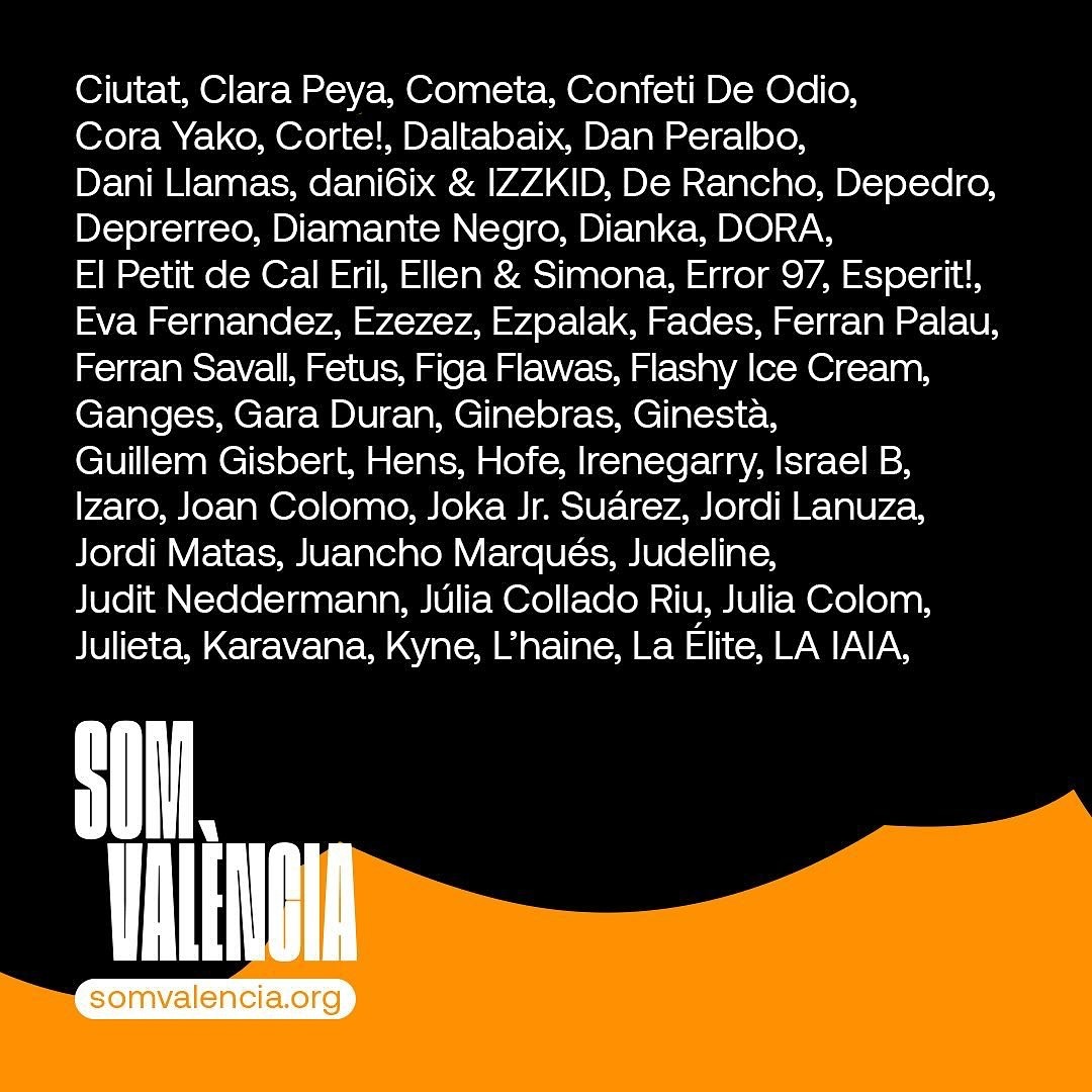 Des d'ASACC ens sumem a SOM VALÈNCIA, una iniciativa sense ànim de lucre impulsada per recaptar i enviar ajut a la població afectada pel pas de la DANA per València

🧡 Informació per ciutats i sales + entrades a la venda al web somvalencia.org a partir de dijous 07/11