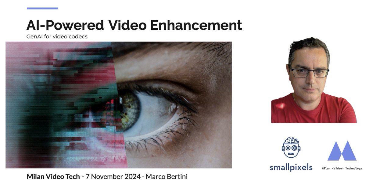 Are you a professional working on video in Milan ? Come to the Milan Video Tech Meetup this Thursday (Nov. 7, 6:00 PM CET) at the NTTData headquarters, Via Ernesto Calindri, 4.
I'll talk about how to use GenAI to improve the performance of video codecs.
meetup.com/milan-video-te…