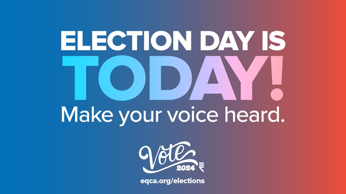 eqca's tweet photo. ELECTION DAY IS HERE. Let’s make our voices heard and support the candidates with our best interests at heart! #Vote4Equality https://t.co/gY2nBLtLMk