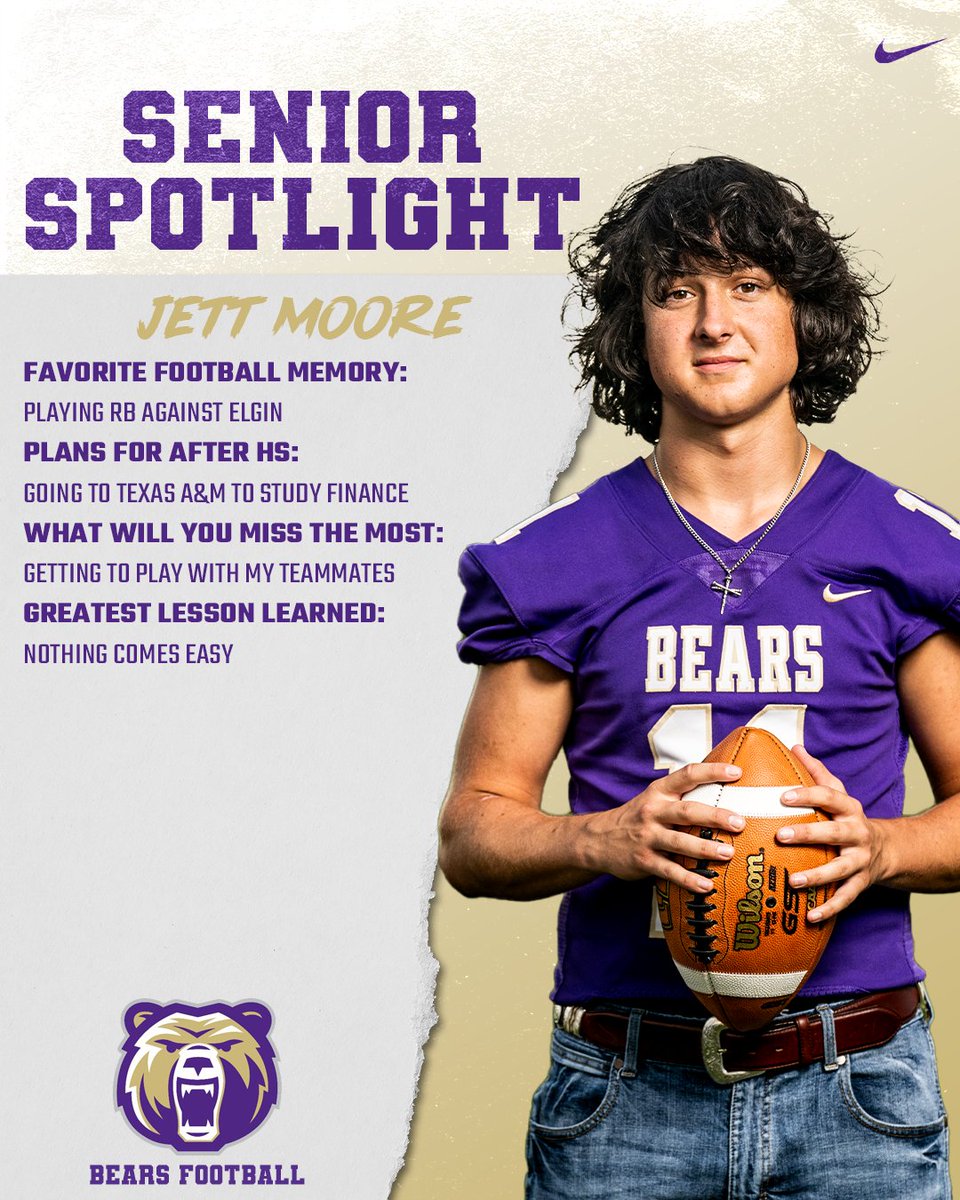 MHSBearFB's tweet photo. In honor of Senior Night this Friday, we will be recognizing our Seniors throughout the week!  Next up, is #11 Jett Moore! https://t.co/132AczO7si