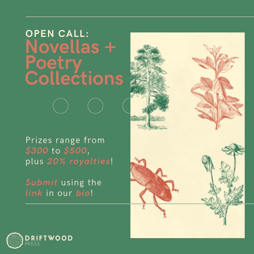 driftwoodpress's tweet photo. Don't sit on that novella or poetry collection -- send it to Driftwood Press instead! Use the link in our bio for details.

#poetrycollection #novella https://t.co/OpfhXzqpGJ
