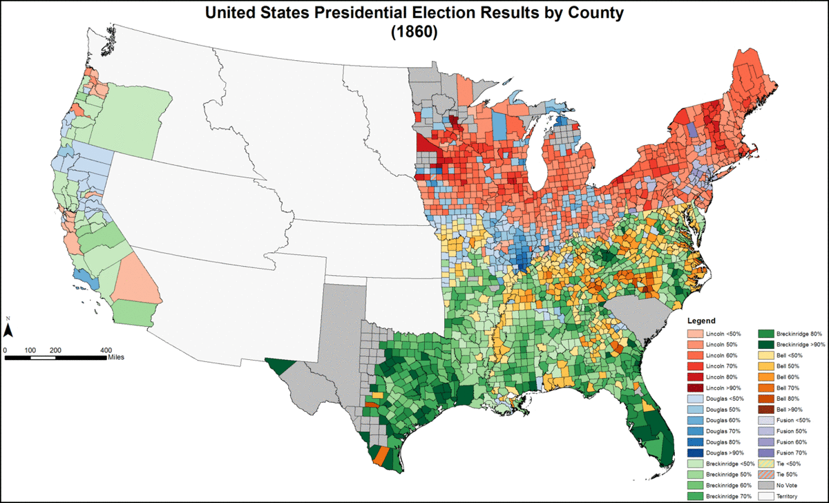 BrilliantMaps's tweet photo. 1860 US Presidential Election Results Map By County

https://t.co/4SSSapyJX0 https://t.co/bvmk3UHkDq