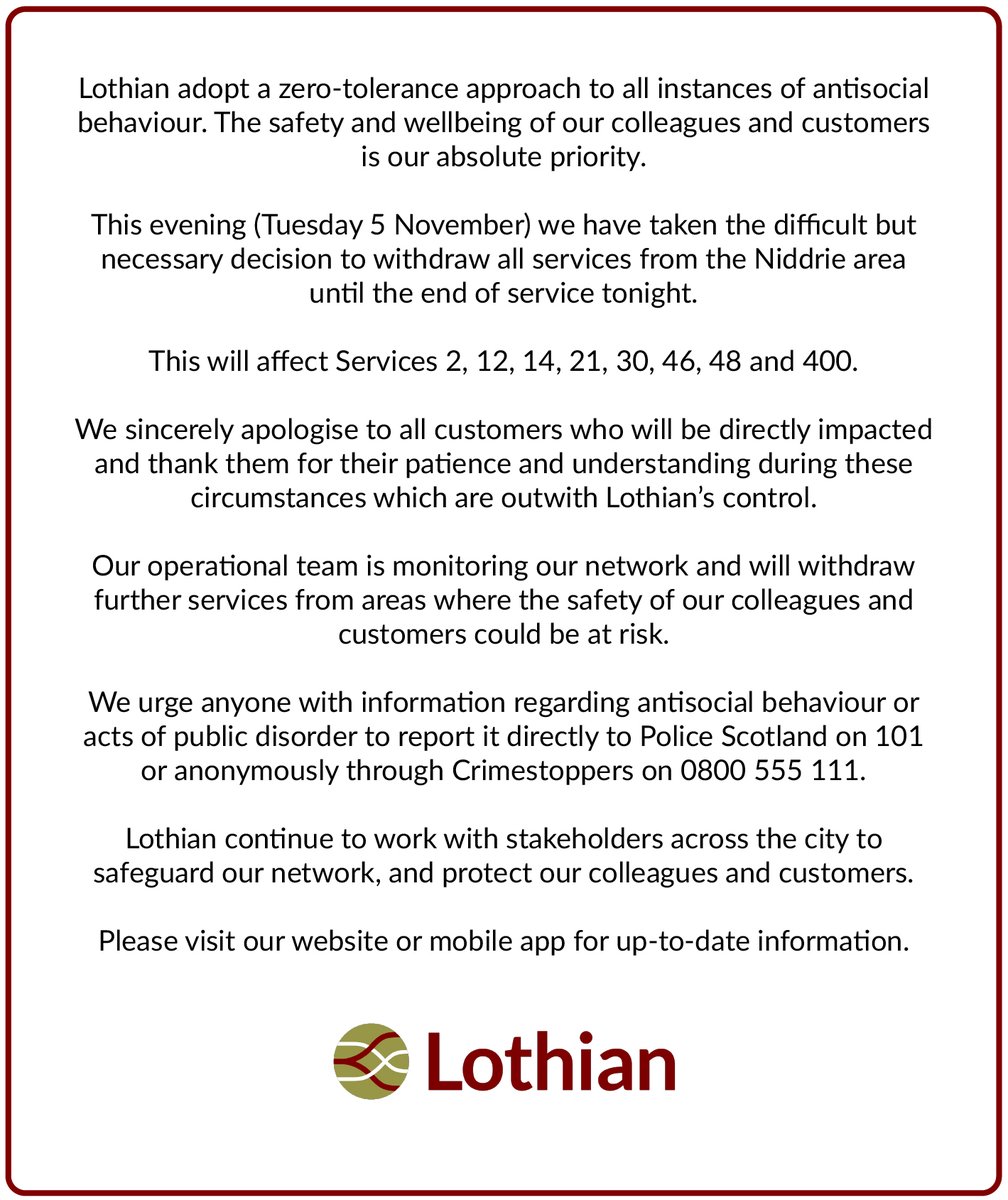 📢 Please visit our Service Updates page for up-to-date information on services across our network: lothianbuses.com/service-update…