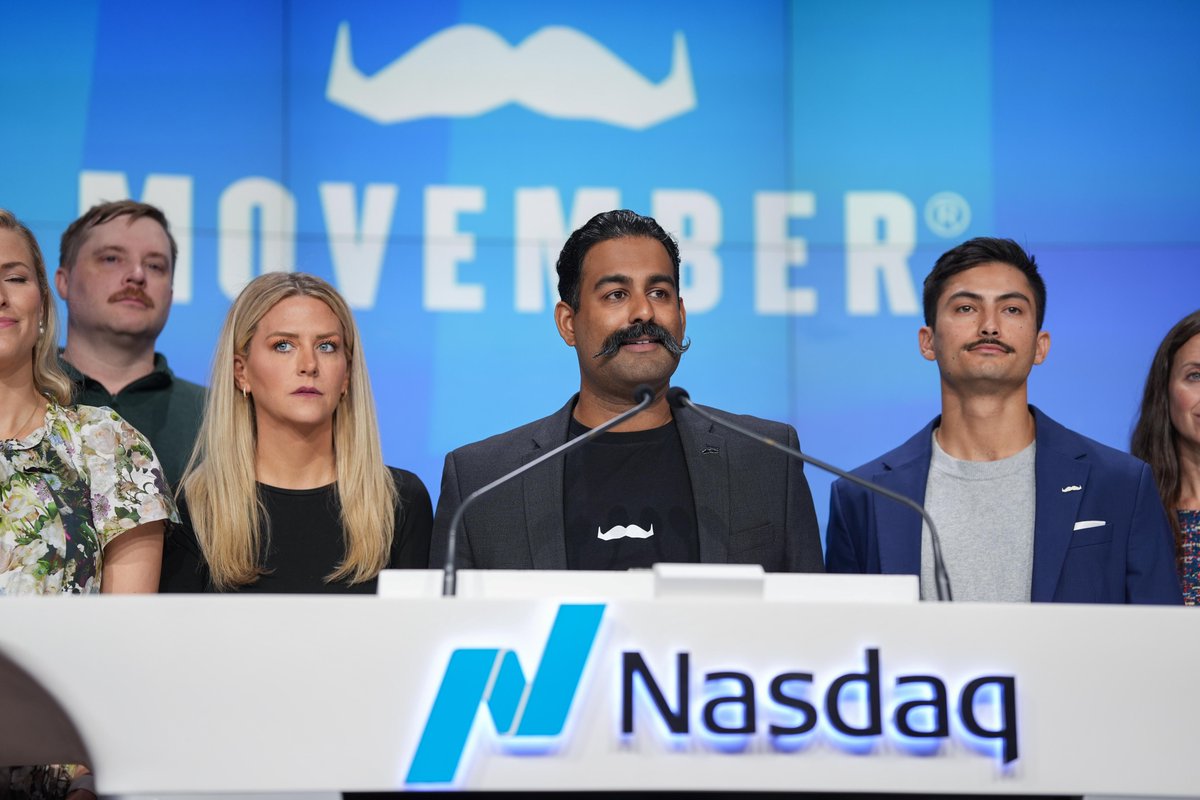 NasdaqExchange's tweet photo. 👨🏽 Let’s get mo’ving.

🔔 @Movember encourages awareness of men’s mental health issues—and we’re thrilled to welcome them to ring the @NasdaqExchange Opening Bell for the eighth year running.

👊 Get involved by growing a mustache for charity, or taking on a physical challenge! https://t.co/HyUs5NM8bu