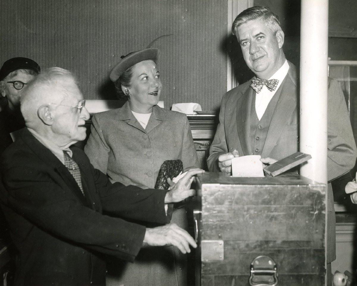 Its #ElectionDay in the United States! In 1955, a photographer snapped this photo of Congressman Tip O’Neill voting in <a href="/CambMA/">City of Cambridge</a>. Do you have a voting plan for today? <a href="/cambridgepl/">Cambridge Public Library</a> <a href="/universalhub/">Adam Gaffin</a>