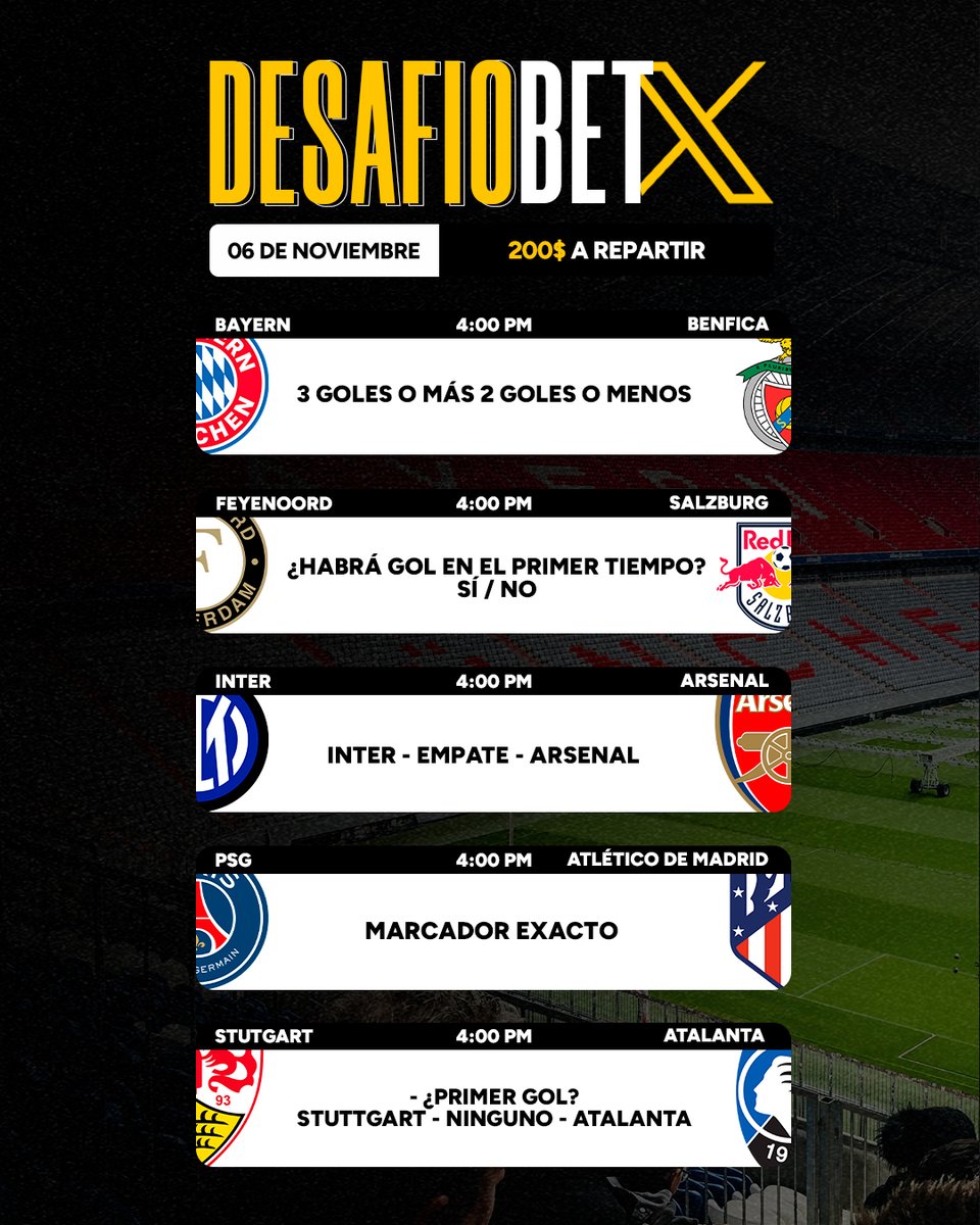 HAY CHAMPIONS, HAY DESAFIOBET ⚡

Retamos a nuestros triunfadores de X con este desafío 

Condiciones: 

1- Darle Like y RT a esta publicación 

2- Tener tu perfil verificado en la plataforma, con foto tipo selfie y foto de la cédula

3- Haber recargado un mínimo de 3$ entre los