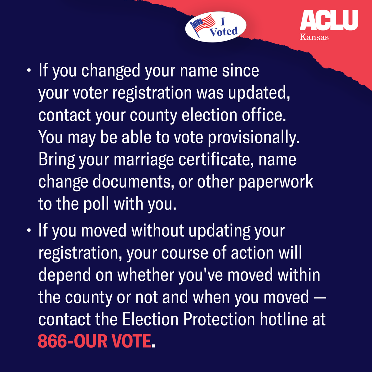 aclukansas's tweet photo. Know Your Voting Rights this Election Day! (1/2) https://t.co/Qe0my9IEEj