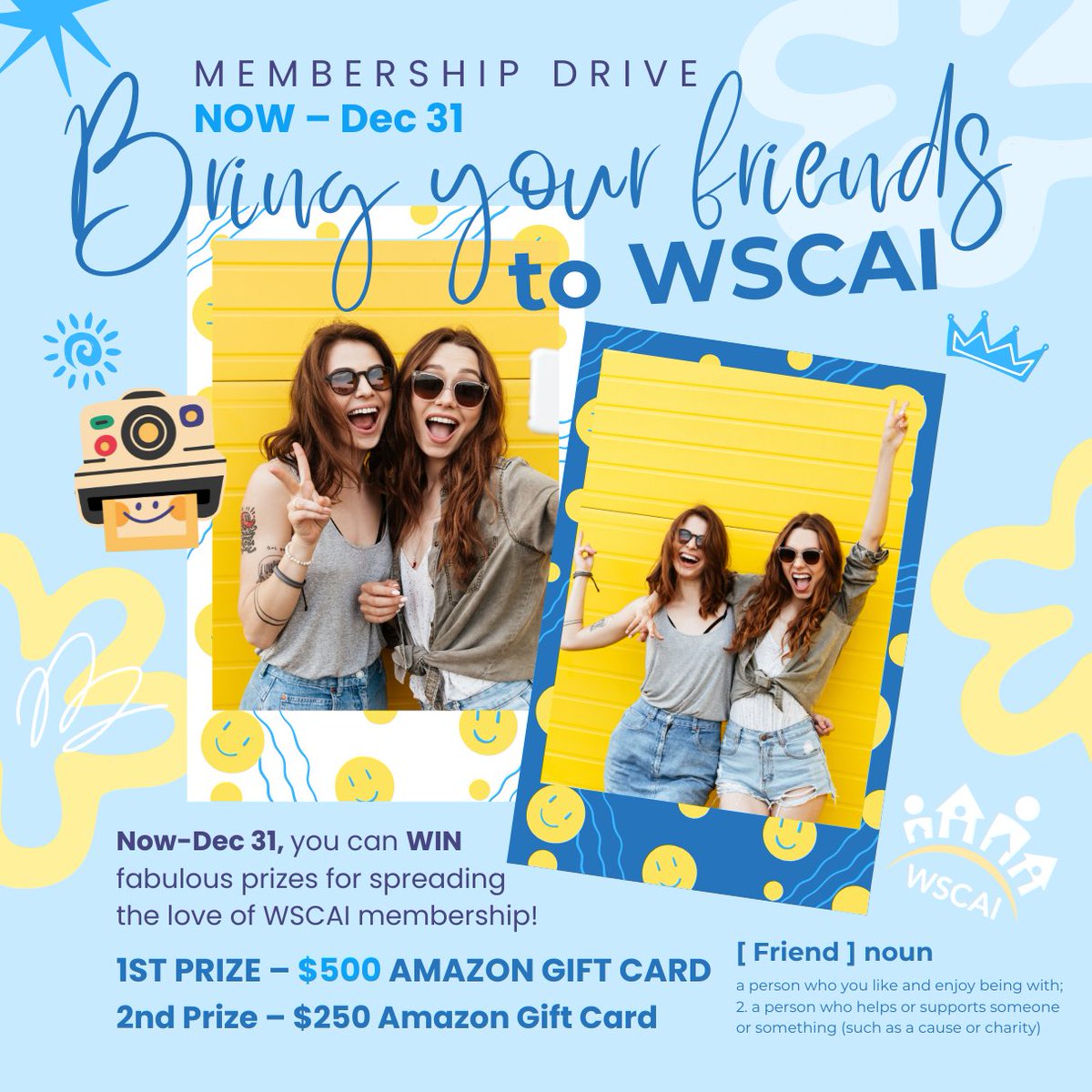 Everything is better shared with friends! Now-Dec 31, share how much you've enjoyed WSCAI education and resources. You could win a $500 Amazon Gift Card for signing up the most new members!!! 😎 #memberpalooza

Find out more:  us8.campaign-archive.com/?e=__test_emai…