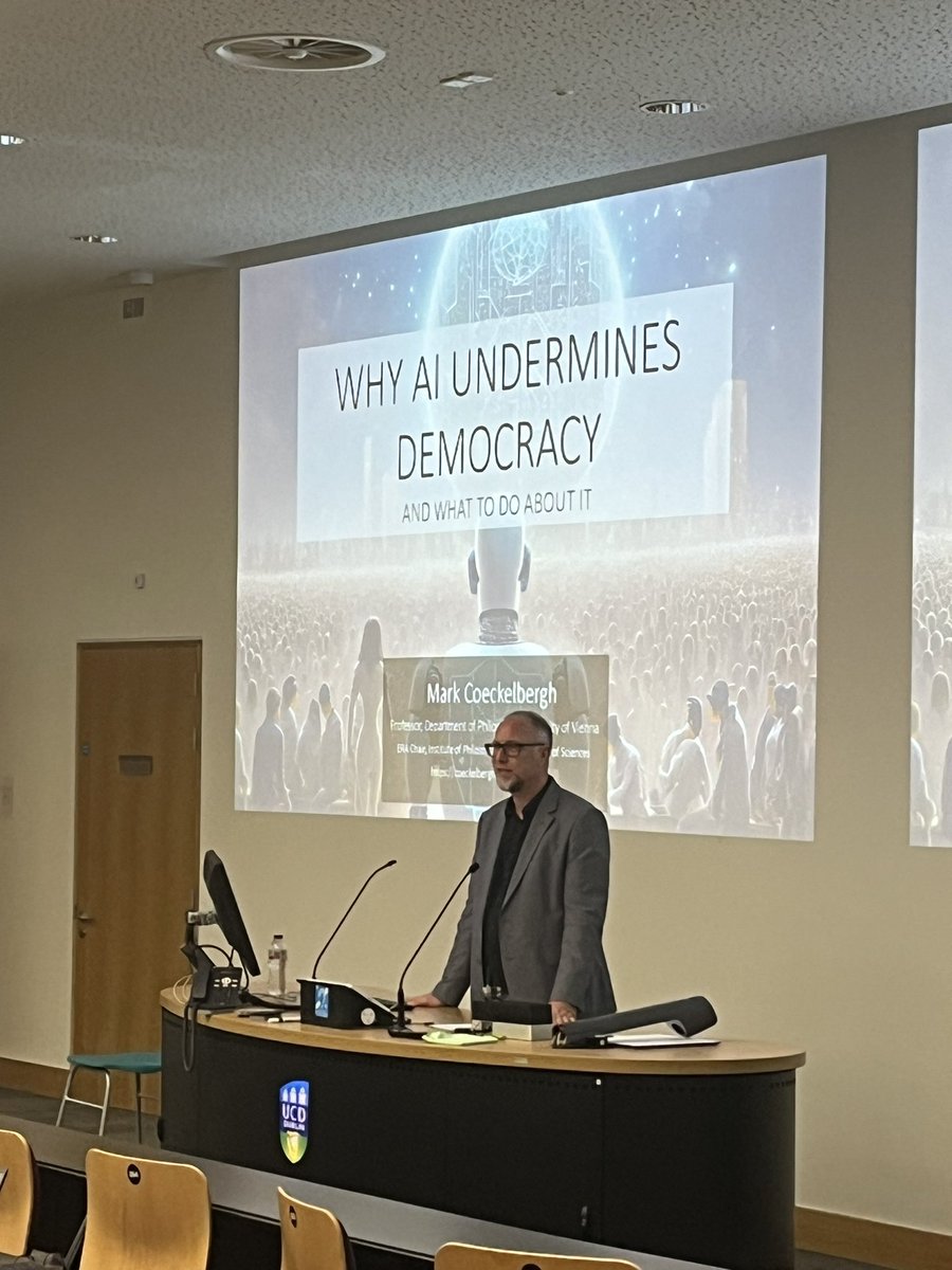 SilvinaIv's tweet photo. Now at UCD!
UCD Centre for Ethics in Public Life public lecture: Why AI Undermines Democracy 
By Professor Mark Coeckelberg https://t.co/WOjTw7Zcjo