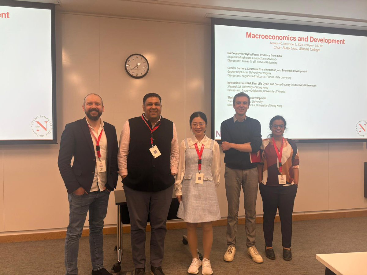 GAP_NU_'s tweet photo. #NEUDC2024 Session ID 24 Macroeconomics of Development. Nov 2, 2024 3.50pm - 5.30pm, chaired by @UrasEcon with @gchiplunkar, Xiaomei Sui, @TilmanGraff @KalyaniPadmaku2 (from left in order) https://t.co/UIT0Uql2cp