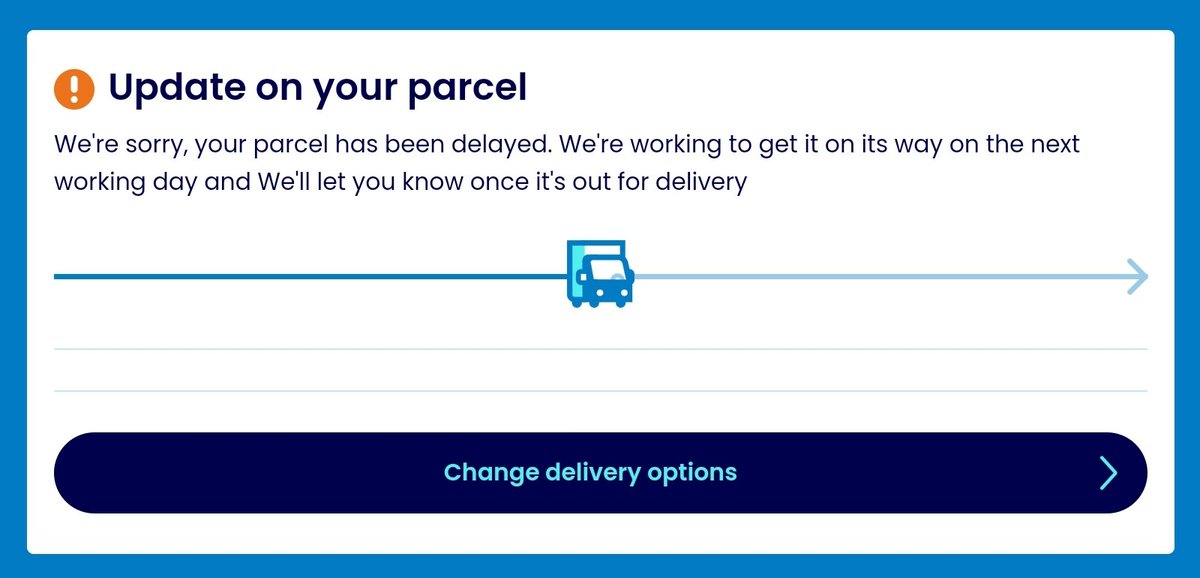 hydref's tweet photo. @AmazonHelp It should have arrived on Saturday but the Evri tracking has been showing this since Sunday. Your tracking shows if it doesn't come tomorrow I can have a refund, but I chose this item solely because of the next day delivery. https://t.co/qQ84CI72WO