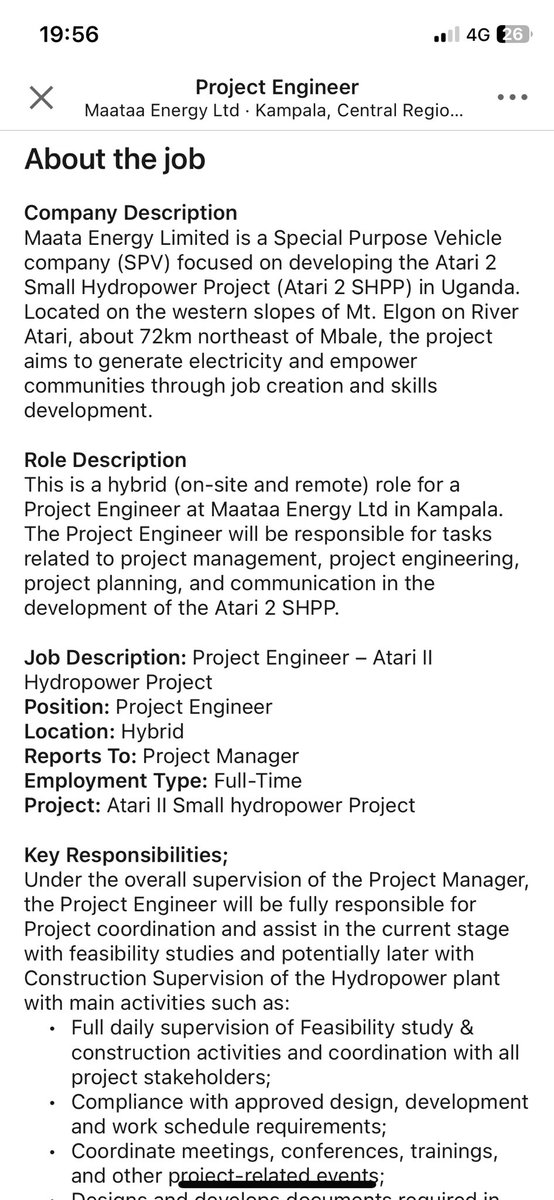 IvanOkuda's tweet photo. Our company, Maataa Energy Ltd, was recently licensed by the gov’t to undertake feasibility studies for the Atari 2 Small Hydropower Project in Eastern UG. As we embark on this journey, we seek to recruit a Project Engineer. Details on our LinkedIn page. https://t.co/iaoxtCnA2l https://t.co/avSLWq4twC