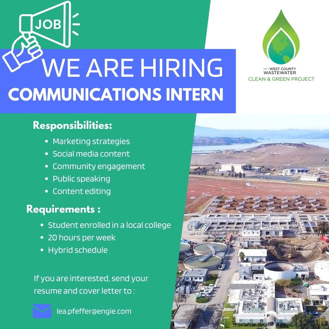 WestCountyWD's tweet image. WCW is looking for a creative and savvy intern to work for our Communications Program!  Spread the word today!  🌊♥️

#wearehiring #springinternship #workinwastewater