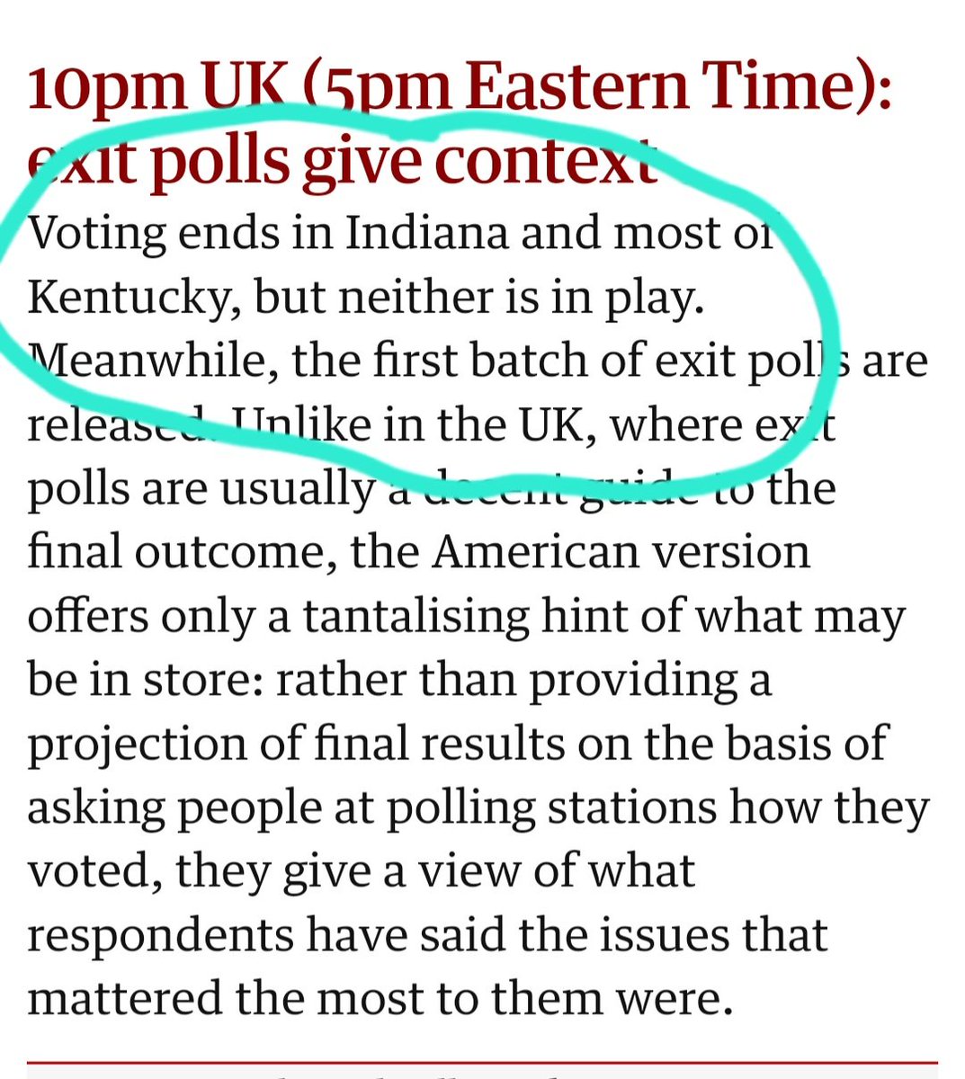 Dr Katherine Weikert (@kateweikert) on Twitter photo Yo, <a href="/guardian/">The Guardian</a> <a href="/guardiannews/">Guardian news</a>, I grant you <a href="/APNews/">AP News</a> will call us two minutes later, but whether we're on play or not, Indiana closes a 6pm Eastern. Details matter. Yo, <a href="/guardian/">The Guardian</a> <a href="/guardiannews/">Guardian news</a>, I grant you <a href="/APNews/">AP News</a> will call us two minutes later, but whether we're on play or not, Indiana closes a 6pm Eastern. Details matter.