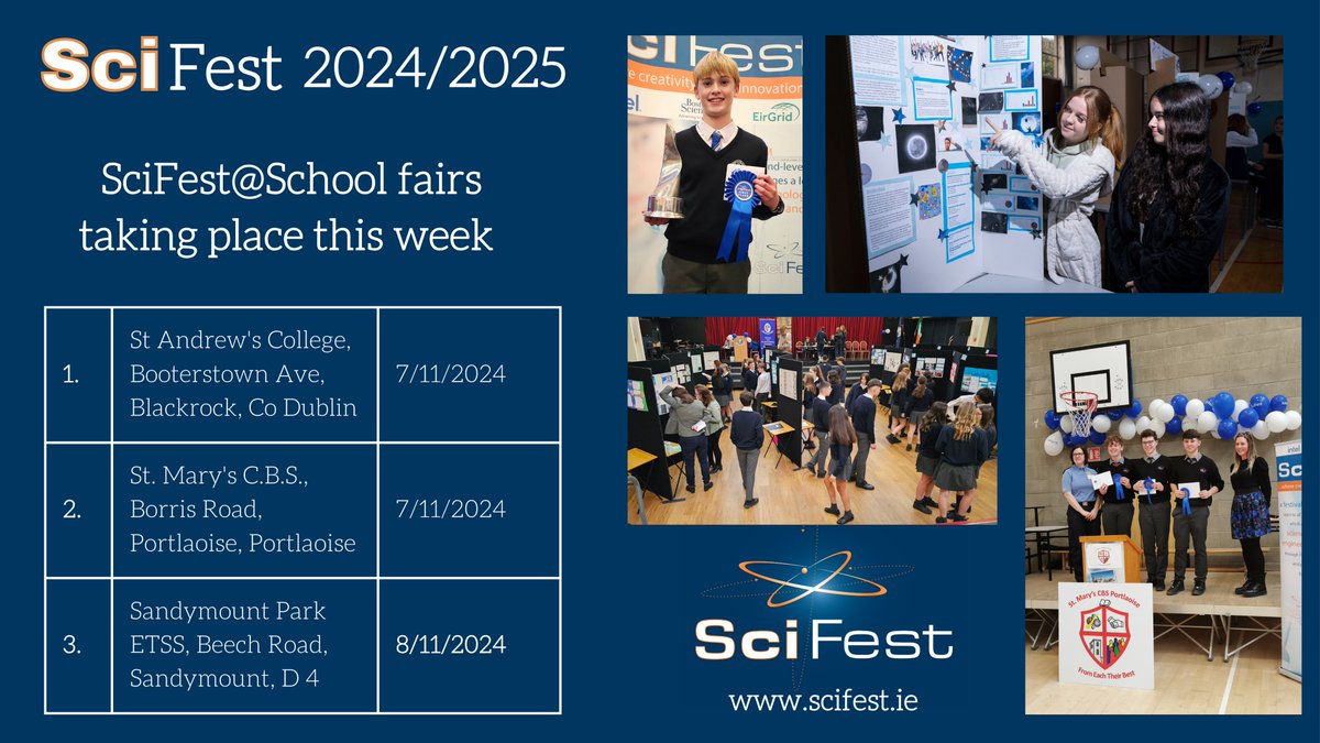 It's all happening at SciFest this week!
SciFest@School fairs at <a href="/standrewsdublin/">St Andrew's College</a> <a href="/St_Marys_cbs/">St Mary’s CBS</a> <a href="/Sandym0untPark/">Sandymount Park Educate Together Secondary School</a> #scifestatschool #inclusionmatters #stemexcellence