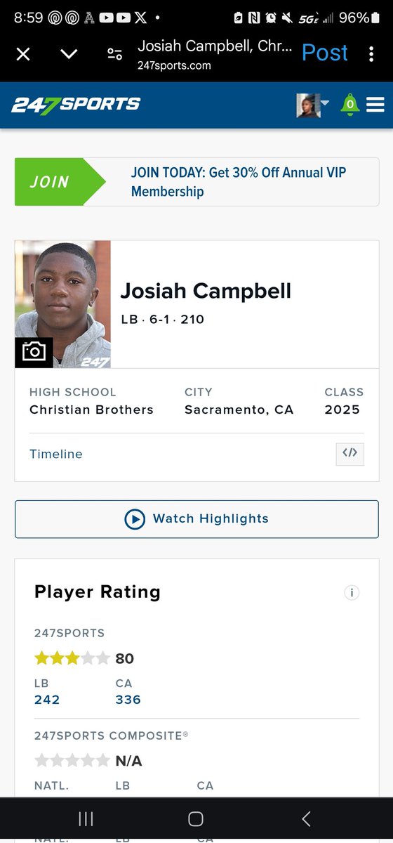 Thank you <a href="/BrandonHuffman/">Brandon Huffman</a> for
My 3 Star Ranking I appreciate it !!
<a href="/CoachMorla/">Larry Morla</a> <a href="/Coach_MHansen/">Miles Hansen</a> 
<a href="/SacBee_JoeD/">Joe Davidson</a> <a href="/dlinevids1/">DLineVids</a> 
<a href="/WCPSacramento/">West Coast Preps Sacramento</a> <a href="/CalHiSports/">Cal-Hi Sports</a> 
<a href="/sixstarfootball/">Six Star Football | PLUS+</a> <a href="/NorCal_Football/">NorCal Football Guys</a>
<a href="/PremierPrepsNMP/">Nick Pecoraro</a> <a href="/ABCJAMPro/">ABC JAM Productions</a>
<a href="/CoachTedmon/">Scott Tedmon</a> <a href="/Davis_Brandi1/">Davis Brandi</a>
<a href="/SacMaxPreps/">Sac-Joaquin MaxPreps</a> <a href="/streetsavvyGMG/">Coach D. Leach (H.U.) 🇺🇸💯</a>