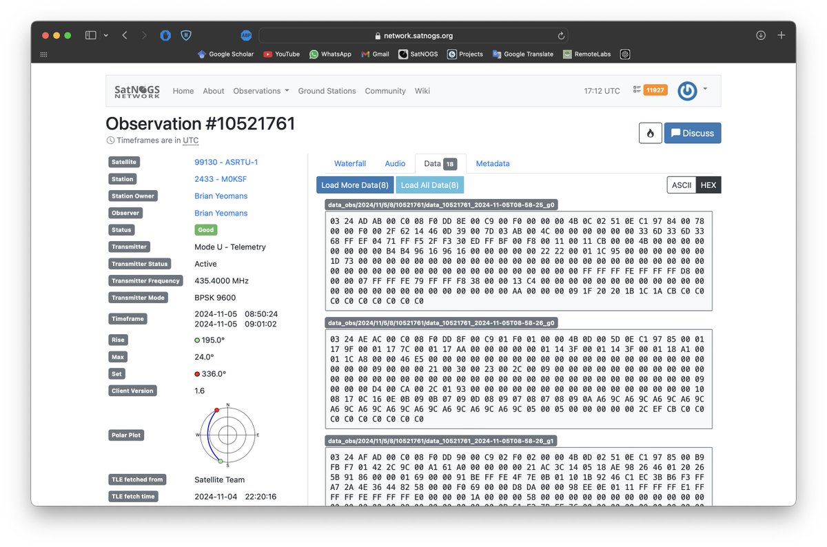 Dr Chris Bridges (@drchrisbridges) on Twitter photo Ding ding <a href="/bg2bhc/">BG2BHC</a>! SSC's Dr Brian Yeomans used <a href="/ea4gpz/">Daniel Estévez</a> decoder for the first ASRTU-1 packets on <a href="/SatNOGSreceives/">SatNOGS Observations</a>. More scheduled.
network.satnogs.org/observations/1… Ding ding <a href="/bg2bhc/">BG2BHC</a>! SSC's Dr Brian Yeomans used <a href="/ea4gpz/">Daniel Estévez</a> decoder for the first ASRTU-1 packets on <a href="/SatNOGSreceives/">SatNOGS Observations</a>. More scheduled.
network.satnogs.org/observations/1…