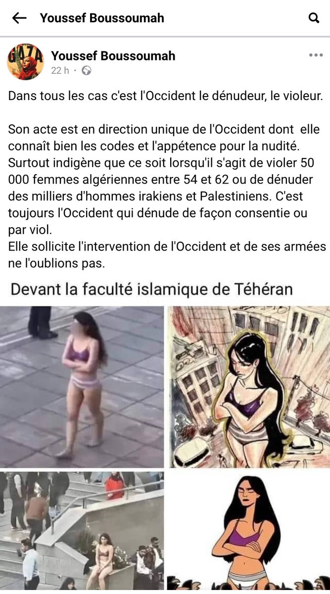 KimSchvartz's tweet photo. « Rapport entre Daoud et l’étudiante iranienne ? Les deux se sont mis à poil pour toucher le gros lot ».

Youssef Boussoumah, soutien invétéré du régime iranien et pilier de @ParolesDHonneur / QG décolonial est en roue libre totale.

Franchement j’ai même plus les mots. https://t.co/UqSE30WMAS