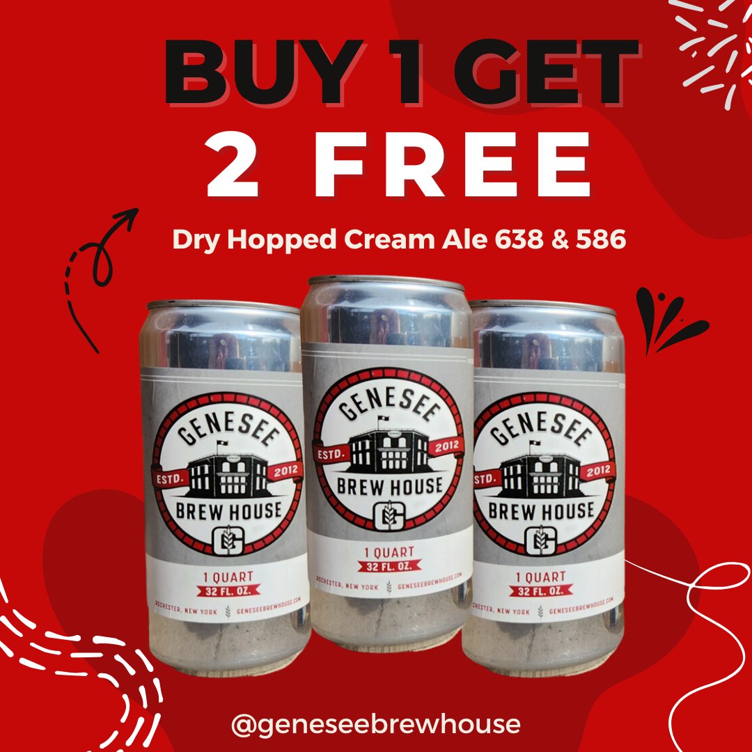 All Week, While Supplies Last!
Stock up on our popular Dry Hopped Cream Ale 638 &amp; 586! Buy 1 Crowler for $10, Get 2 FREE!
Don’t miss this limited-time offer!