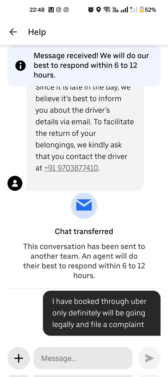sandeep8764's tweet photo. @UberIN_Support @Uber_Support @UberIN_Support @Uber @Uber_India this is how you guys respond a customer closing the chat between, and asking me to call driver, he blocked me in all the platforms hope you got some sense and please share me refund or give my parcel back https://t.co/jyHXAmlRMK
