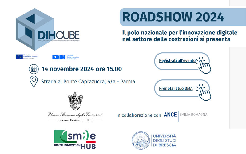 Roadshow DIHCUBE 2024: la tappa si terrà a Parma, il 14 novembre 2024 alle ore 15.
Il Digital Innovation Hub nazionale per l’industria delle costruzioni si presenta e rivela i servizi disponibili e cofinanziati in ambito #PNRR.
👉Programma-invito: smile-dih.eu/wp-content/upl…