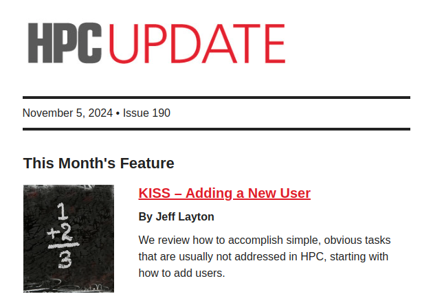 adminHPC's tweet image. From today&apos;s HPC Update newsletter, @JeffdotLayton reviews how to accomplish simple, obvious tasks that are usually not addressed in HPC, starting with how to add users
admin-magazine.com/HPC/Articles/K…
#HPC #Linux #users #admin #adduser