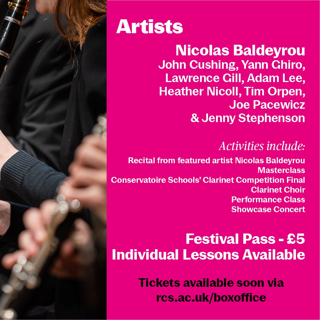 Tickets are now available for our 3rd Conservatoire Clarinet Festival held at the Royal Conservatoire of Scotland and sponsored by Buffet Crampon &amp; The Wind Section.
Book your festival pass using this Box Office link - shorturl.at/4gK9R