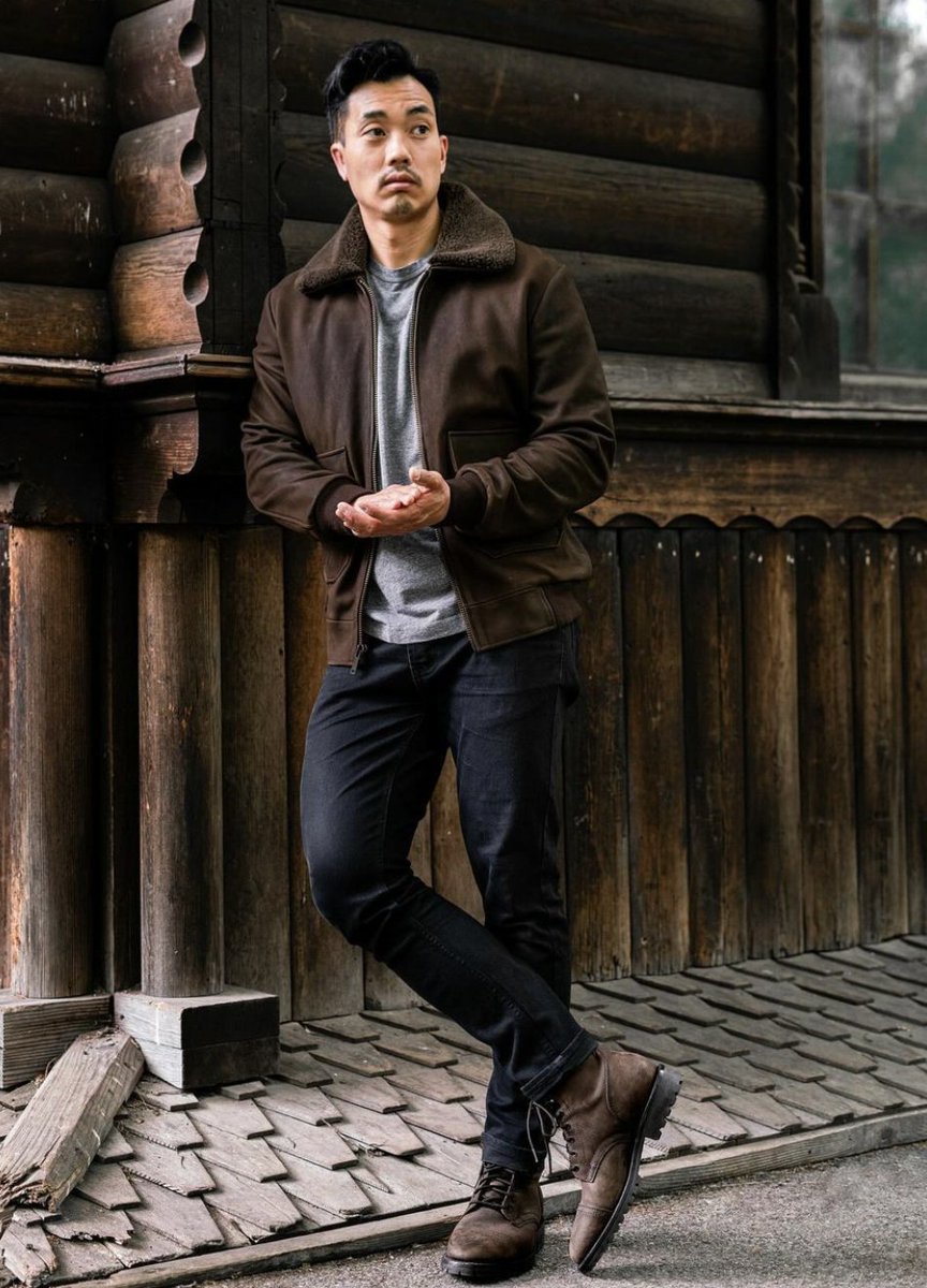 ThursdayBootCo's tweet image. Starting the week off by taking it to the skies in our New Tobacco Flight Jacket. Featuring a Genuine Shearling Collar, Tobacco Lambskin Leather, and is the perfect piece to help you soar through the season! ✈️
#ThursdayBoots
#FlightJacket
#RuggedStyle #BootSeason