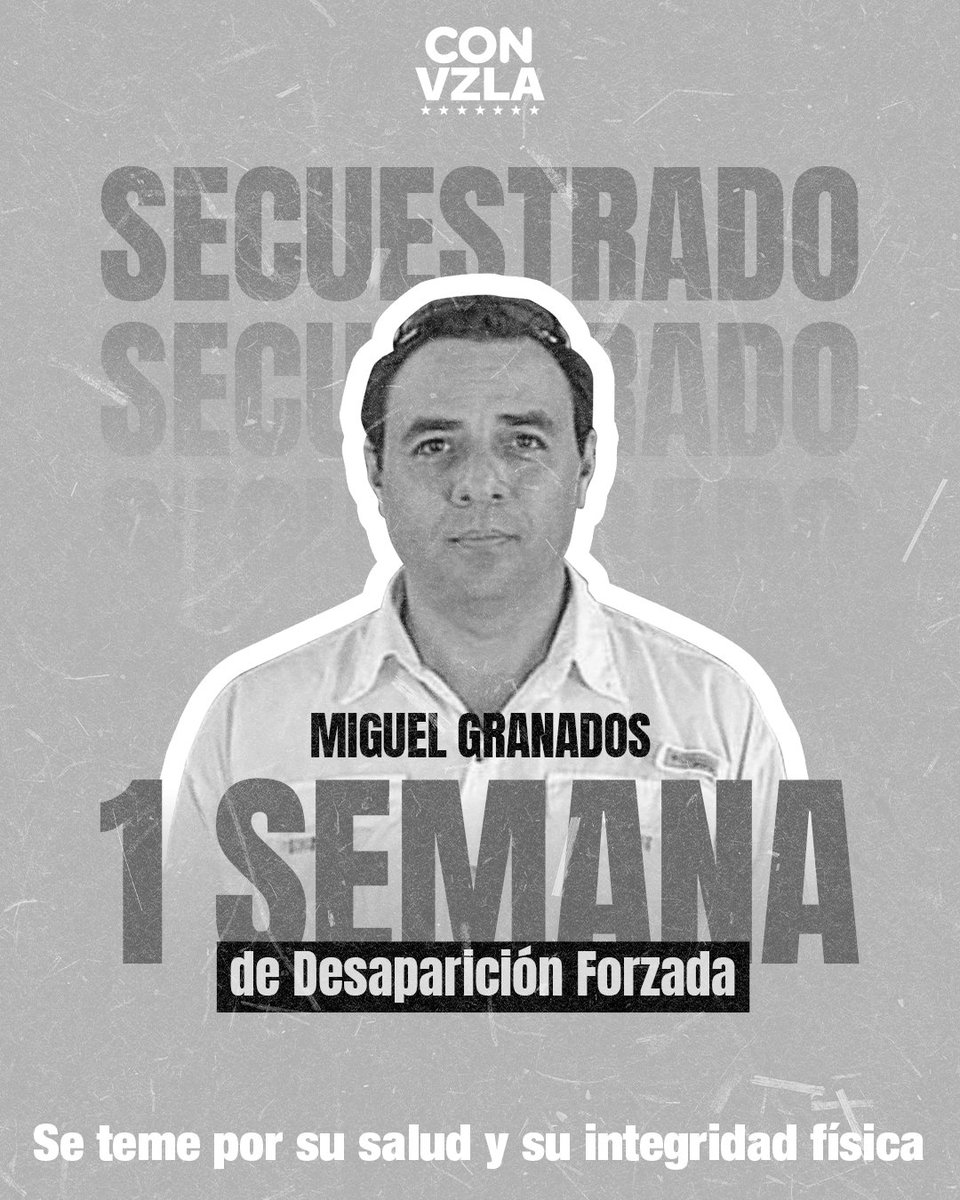 El 27 de octubre, Miguel Granados, afiliado de Vente Venezuela, fue secuestrado por cuerpos represores en un restaurante de Caracas donde se encontraba con su familia. Desde entonces, no hay información sobre él #DóndeEstáMiguelGranados