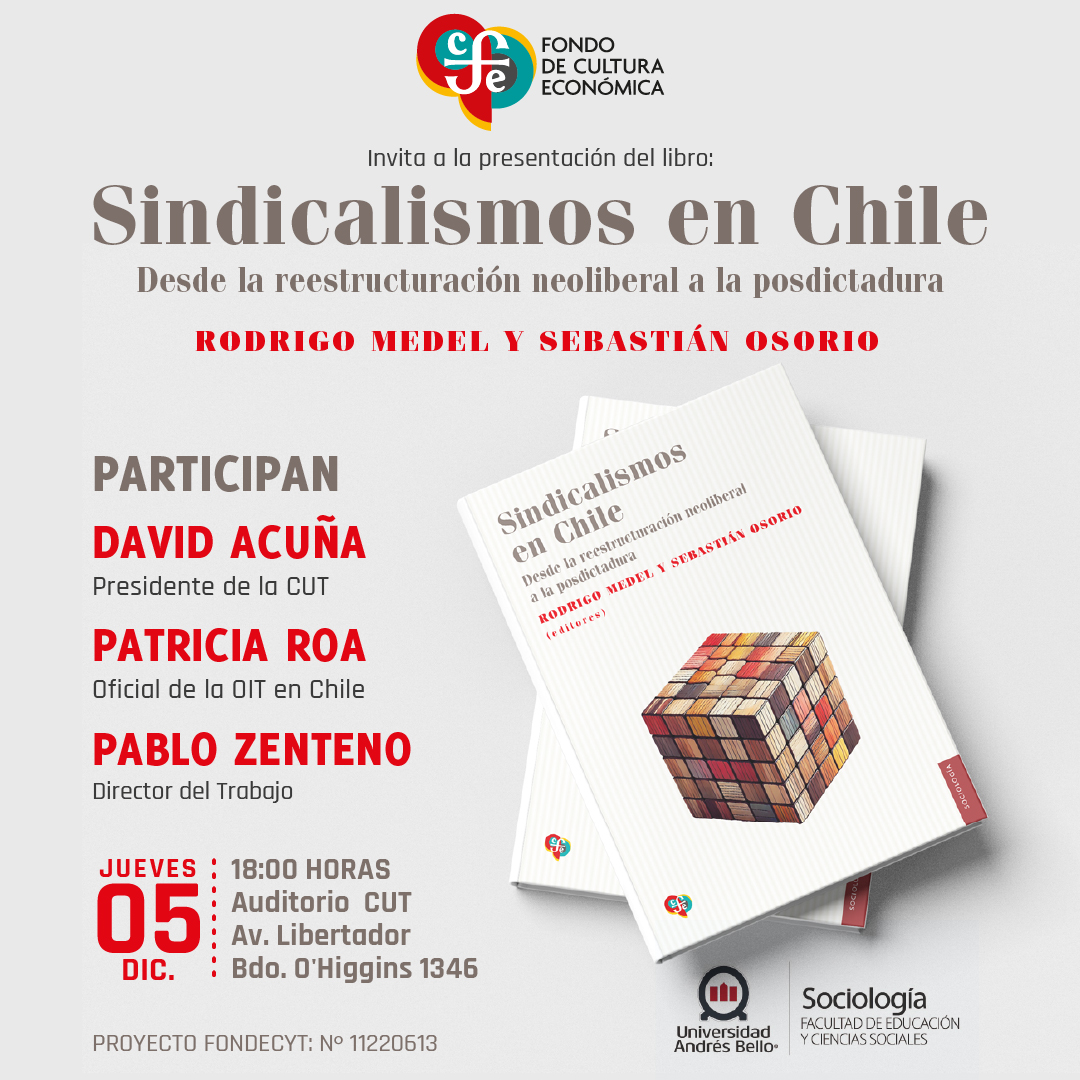 Rodrigo Medel Sierralta (@rodrigo_medel_s) on Twitter photo ¡Ya tenemos fecha para el lanzamiento de Sindicalismos en Chile!
Será el 5 de diciembre en el auditorio de la CUT.
Comentan David Acuña (<a href="/david_acuna_/">David Acuña Millahueique</a> ), Patricia Roa (<a href="/PROITA/">Patricia Roa</a> ) y Pablo Zenteno (<a href="/pzenteno01/">Pablo Zenteno Muñoz</a>).
Inscripción en el enlace.
forms.gle/zr4FNbYkZsqsLY… ¡Ya tenemos fecha para el lanzamiento de Sindicalismos en Chile!
Será el 5 de diciembre en el auditorio de la CUT.
Comentan David Acuña (<a href="/david_acuna_/">David Acuña Millahueique</a> ), Patricia Roa (<a href="/PROITA/">Patricia Roa</a> ) y Pablo Zenteno (<a href="/pzenteno01/">Pablo Zenteno Muñoz</a>).
Inscripción en el enlace.
forms.gle/zr4FNbYkZsqsLY…