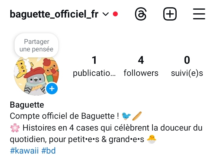 🌟 Nouvelle aventure : je vais publier des petites histoires sur Instagram ! 📚

Suivez le quotidien tendre d’une famille d’oiseaux, un hommage aux petits riens du quotidien 🐣

Pour les curieux·ses, c’est @baguette_officiel_fr

Merci à celleux qui suivront et partageront ! 💛