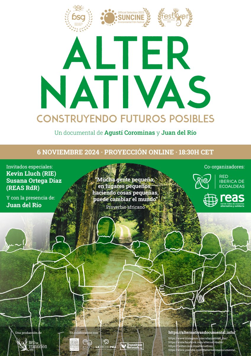 📣 ¡Últimas horas para inscribirse en la proyección online de AlterNativas! 🌱

🎬 Únete a <a href="/ReddeTransicion/">Red de Transición</a>, <a href="/Reas_Red/">Reas_Red</a> y RIE para explorar juntas futuros posibles. ¡Aún hay plazas!

🎟️ bit.ly/4dBNvn3

#TransiciónEcosocial #FuturosPosibles