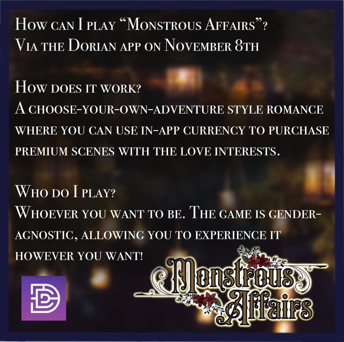 It's been a while, huh?
Well I've been working with <a href="/Dreadfinder/">Dreadfinder</a> to bring you all a really MONSTROUS romance through the Dorian App! Check these FAQ and the 🔗⬇️!