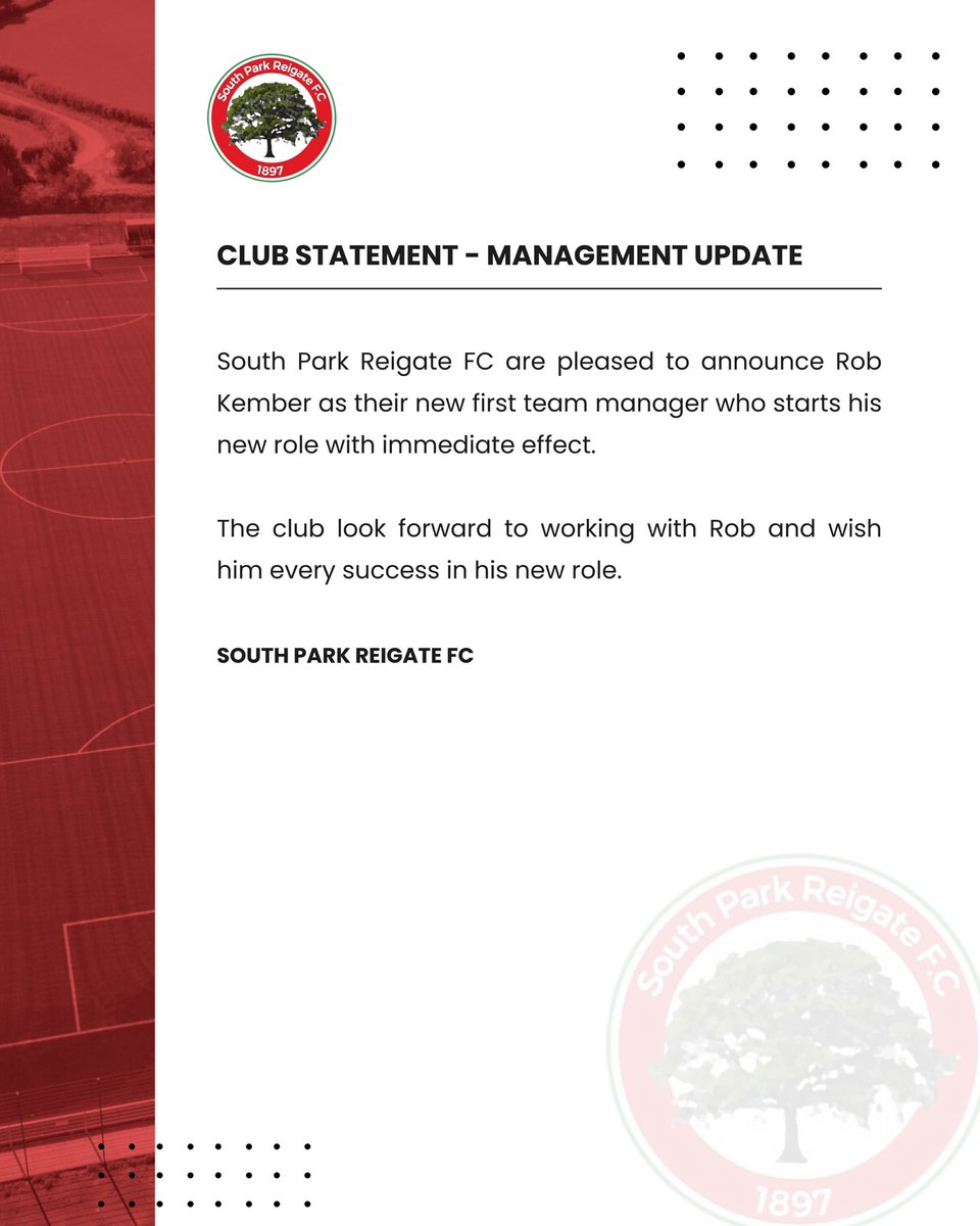 📝 𝗖𝗟𝗨𝗕 𝗦𝗧𝗔𝗧𝗘𝗠𝗘𝗡𝗧

News regarding our new Manager. 

Welcome, Rob 🤝⚡️

#UptheSparks
#WeareSouthPark

❤️💚🌳⚡️