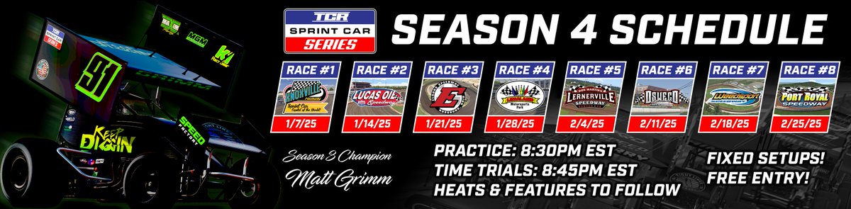 The news you all were waiting for tonight.

The 2025 TCR Sprint Car Series Schedule is here! Registration for the season opens tomorrow at 12:30pm EST!