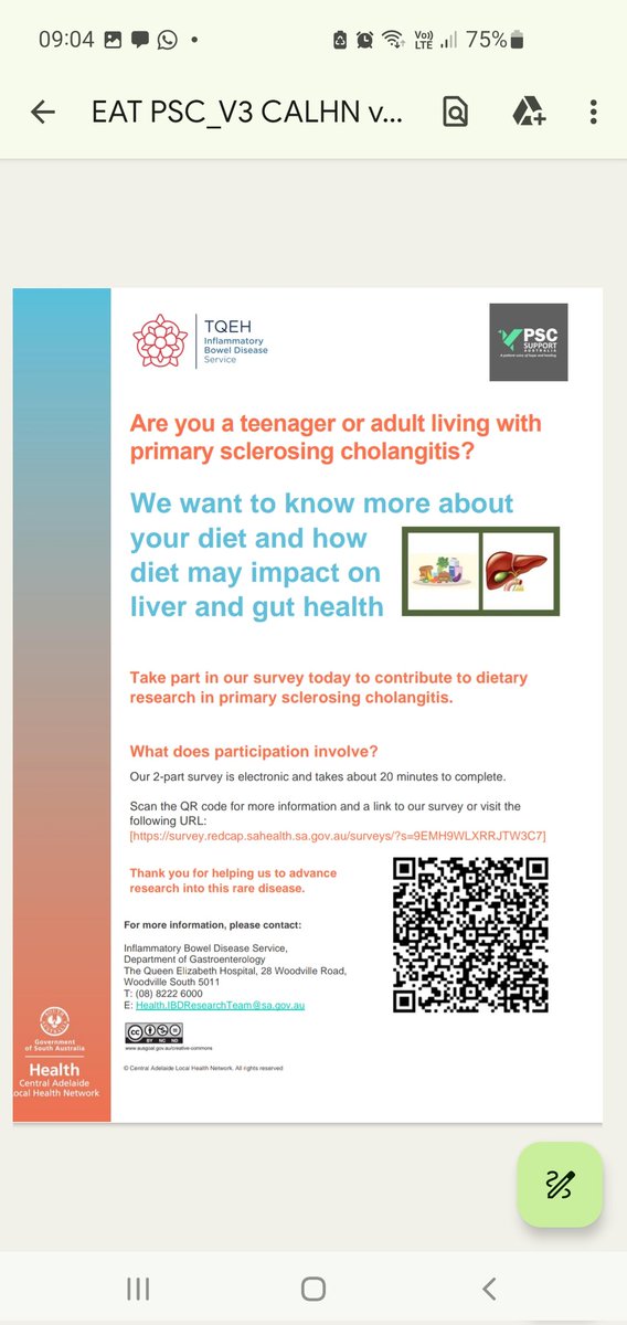 Are you a teenager or adult living with Primary Sclerosing Cholangitis #PSC? Help us to advance research into the role of #diet #microbiome in #PSC by completing this 2-part diet survey survey.redcap.sahealth.sa.gov.au/surveys/?s=9EM…