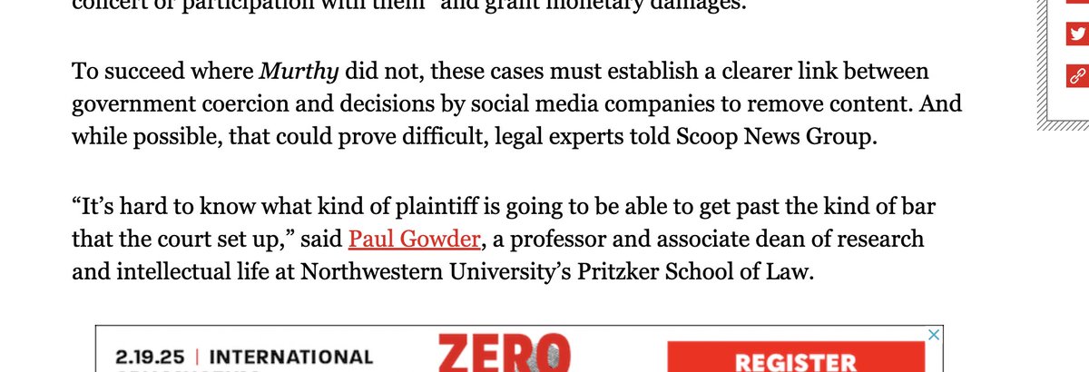 derekbjohnson.bsky.social (@derekdoestech) on Twitter photo My colleague <a href="/madialder/">Madison Alder</a> and I wrote about "what comes next" after Murthy given that there were multiple other similar lawsuits floating around in lower courts. Legal experts told us it was unlikely they'd be able to clear the bar set by SCOTUS re: standing cyberscoop.com/scotus-social-… My colleague <a href="/madialder/">Madison Alder</a> and I wrote about "what comes next" after Murthy given that there were multiple other similar lawsuits floating around in lower courts. Legal experts told us it was unlikely they'd be able to clear the bar set by SCOTUS re: standing cyberscoop.com/scotus-social-…