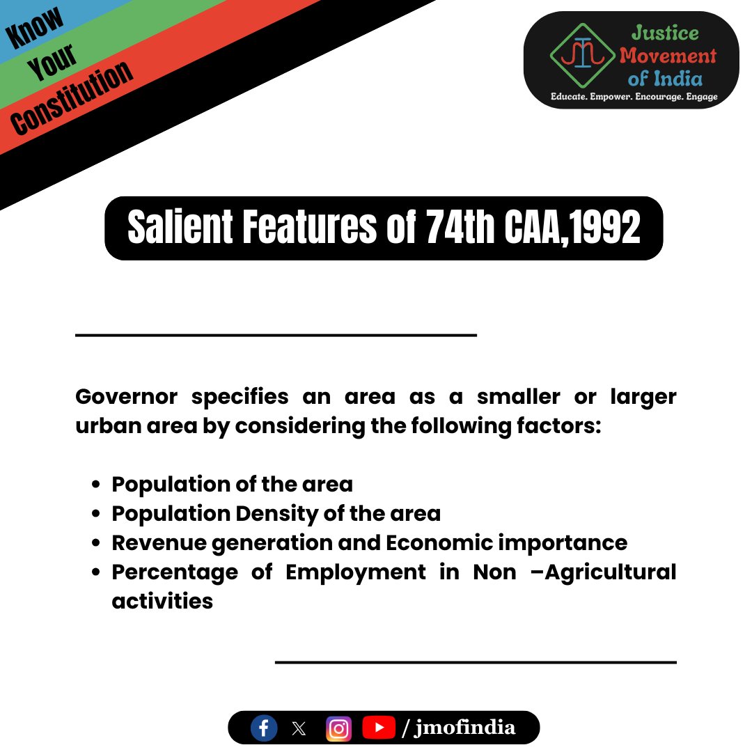 jmofindia's tweet photo. As we reflect on India's governance journey, the 74th Amendment stands as a pivotal milestone in promoting decentralized democracy. It empowers urban local bodies, ensuring that decision-making is closer to the people it impacts 

2/3 https://t.co/F32Yg1rj8U
