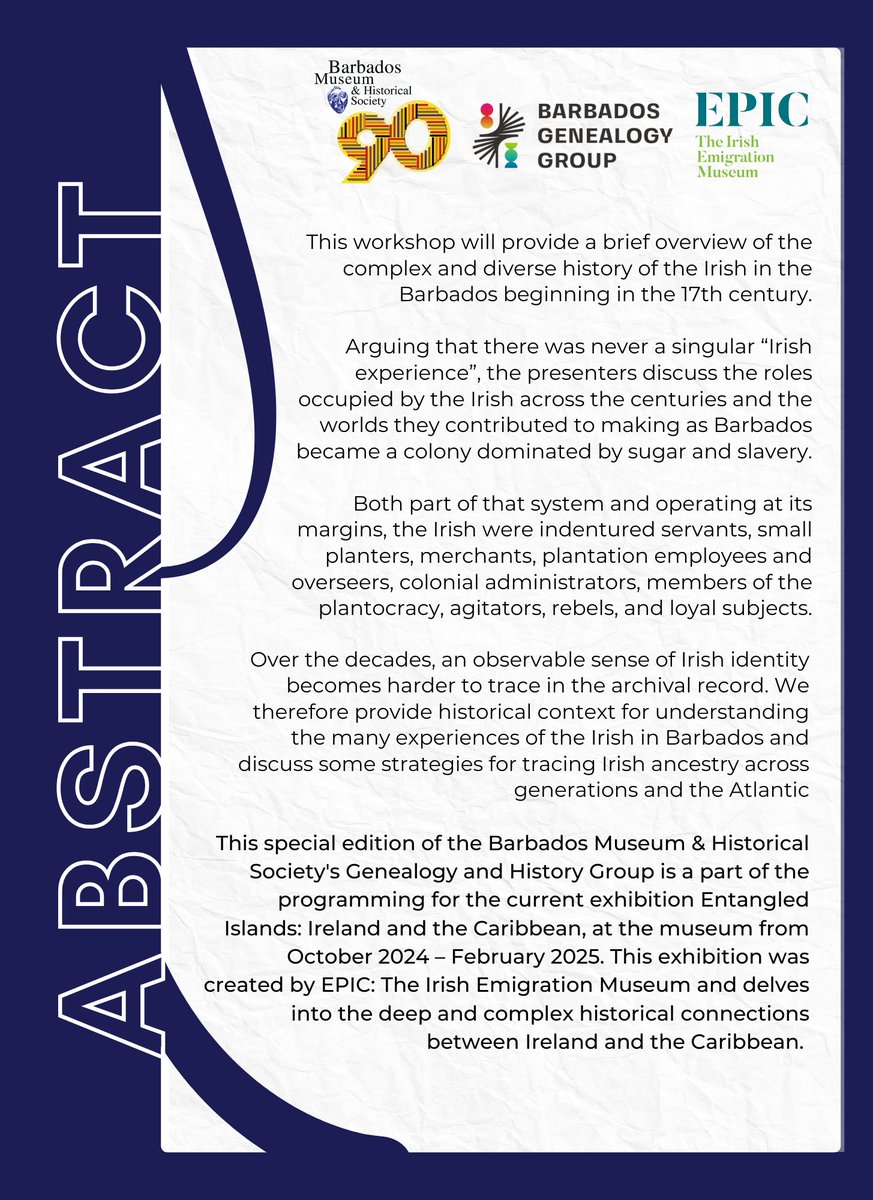 AGESgenealogy's tweet photo. AGES member and secretary Fiona Fitzsimons is on the panel, along with Matthew Reilly for an upcoming workshop for the Barbados Museum. https://t.co/U0QW3blttB