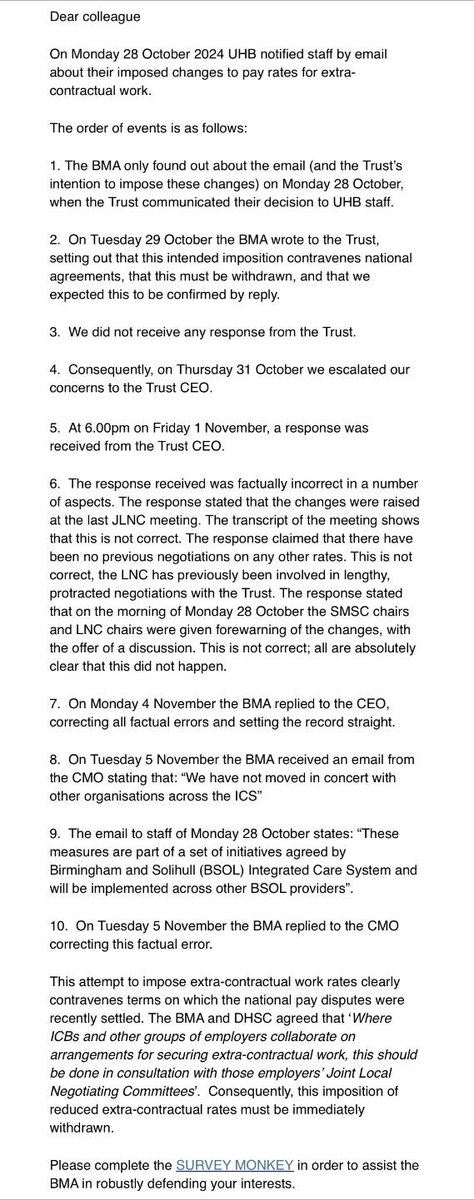 Andrew Jordan (@andrew_jordan_) on Twitter photo 🚨 FAO all <a href="/TheBMA/">The BMA</a> members working at <a href="/uhbtrust/">University Hospitals Birmingham</a> 🚨
You will have received a ‘Survey - Pay rates for extra-contractual work’ email this evening
It contains an update, chronology of events since Monday last week and a survey that will take ~1 minute to complete - please do so 🚨 FAO all <a href="/TheBMA/">The BMA</a> members working at <a href="/uhbtrust/">University Hospitals Birmingham</a> 🚨
You will have received a ‘Survey - Pay rates for extra-contractual work’ email this evening
It contains an update, chronology of events since Monday last week and a survey that will take ~1 minute to complete - please do so