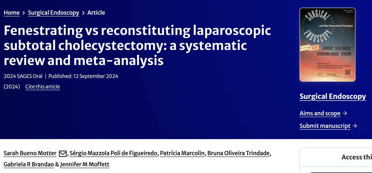 Meta Analysis Academy (@metaacademy_ofc) on Twitter photo 🚨 New meta-analysis from our MetaMasters compares reconstituting vs. fenestrating laparoscopic subtotal cholecystectomy (LSC) for difficult gallbladders. 
Fenestrating LSC is linked to higher bile leak rates and an increased need for postoperative ERCP. 
More long-term studies 🚨 New meta-analysis from our MetaMasters compares reconstituting vs. fenestrating laparoscopic subtotal cholecystectomy (LSC) for difficult gallbladders. 
Fenestrating LSC is linked to higher bile leak rates and an increased need for postoperative ERCP. 
More long-term studies