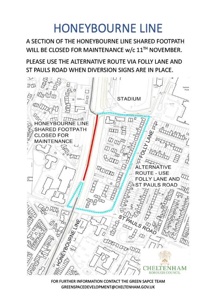 Temporary closure of Honeybourne Line for maintenance between Prince of Wales Stadium &amp; St Paul’s Rd entrance w/c 11 November