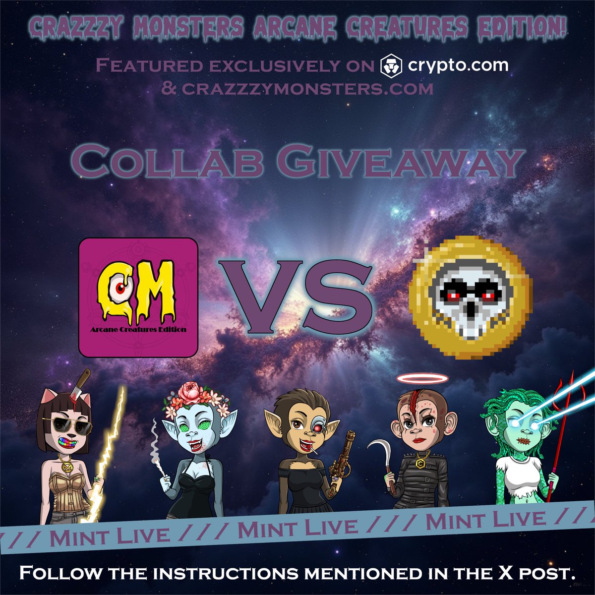 CrazzzyMonsters's tweet image. 🎁Collab #Giveaway🎁

🏆Prizes🏆

- 1 Crazzzy Monster Arcane Creature
- 1 Reaper NFT

🚨How to Enter🚨

1️⃣ Follow @CrazzzyMonsters,@ReapersSquadCro &amp;amp; @CRY_Token 
2️⃣❤️ &amp;amp; 🔁
3️⃣Tag 2 #crofam🫂  (multiple entries allowed)
4️⃣Join the Discords

discord.gg/YjYHgKNapj…