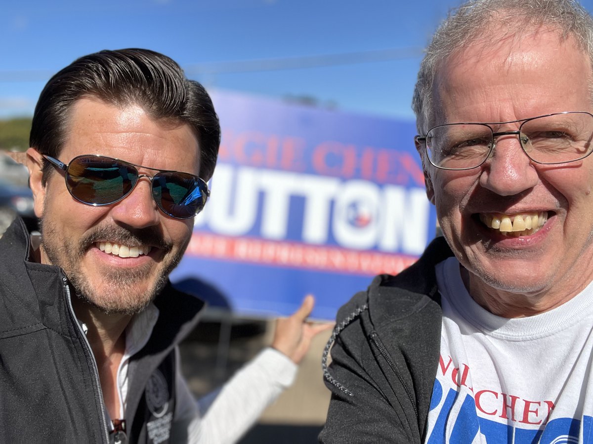 AngieChenButton's tweet photo. Thank you @ColeHefnerTX for helping greet voters in HD 112 today. Rep. Hefner and Darcy are at Care Church in Richardson. Go say hi and #Vote! There is no line right now. #TeamButton https://t.co/NEXFJwqTnB