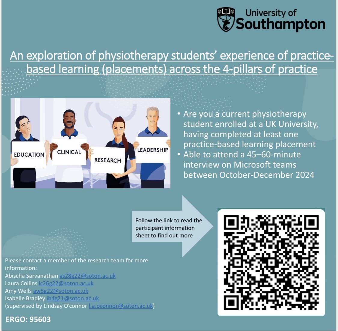 ⭐️Are you are a current UK physiotherapy student? If so, please consider taking part in a student project exploring your experience of practice-based learning across the 4-pillars of practice. If you have completed at least one placement (in any area) we want to hear from you ⭐️